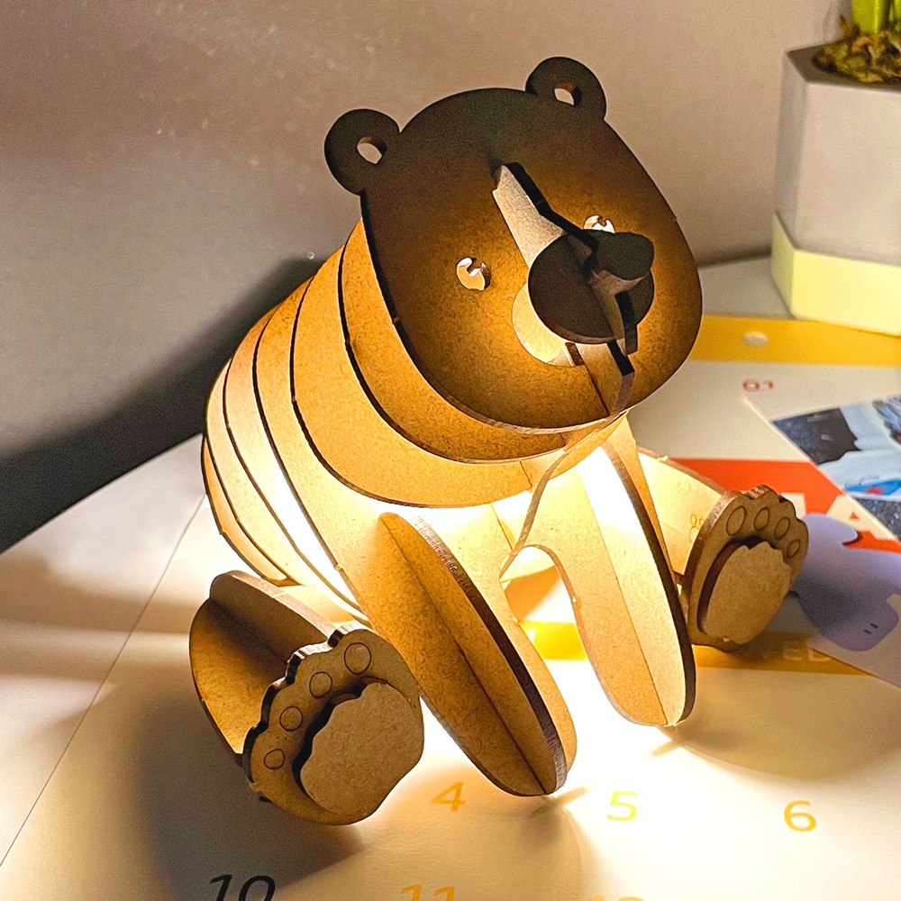 나무 꿀 곰 무드등 만들기(설명서, USB 램프 포함)